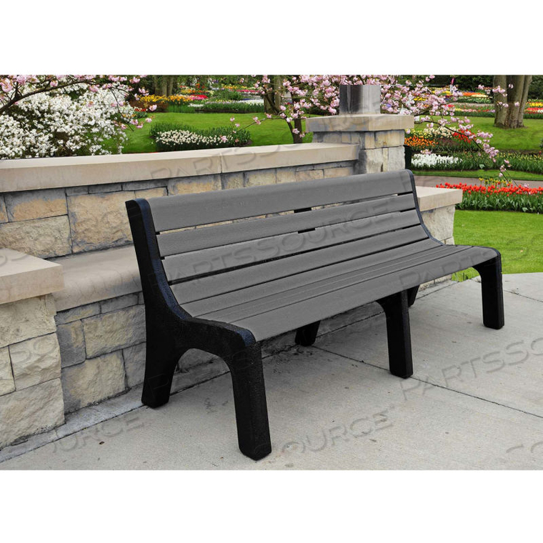 FROG FURNISHINGS RECYCLED PLASTIC 8 FT. BENCH WITH BACK - NEWPORT SERIES - GRAY BENCH/BLACK FRAME by Jayhawk Plastics FROG FURNISHINGS RECYCLED PLASTIC 8 FT. BENCH WITH BACK - NEWPORT SERIES - GRAY BENCH/BLACK FRAME by Jayhawk Plastics