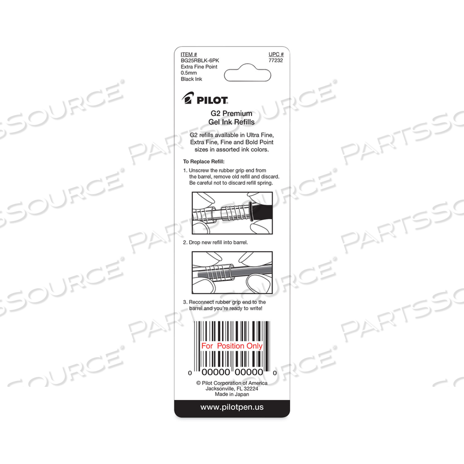 REFILL FOR PILOT B2P, DR GRIP, G2, G6, MR METROPOLITAN, PRECISE BEGREEN AND Q7 GEL PENS, EXTRA-FINE TIP, BLACK INK by Pilot