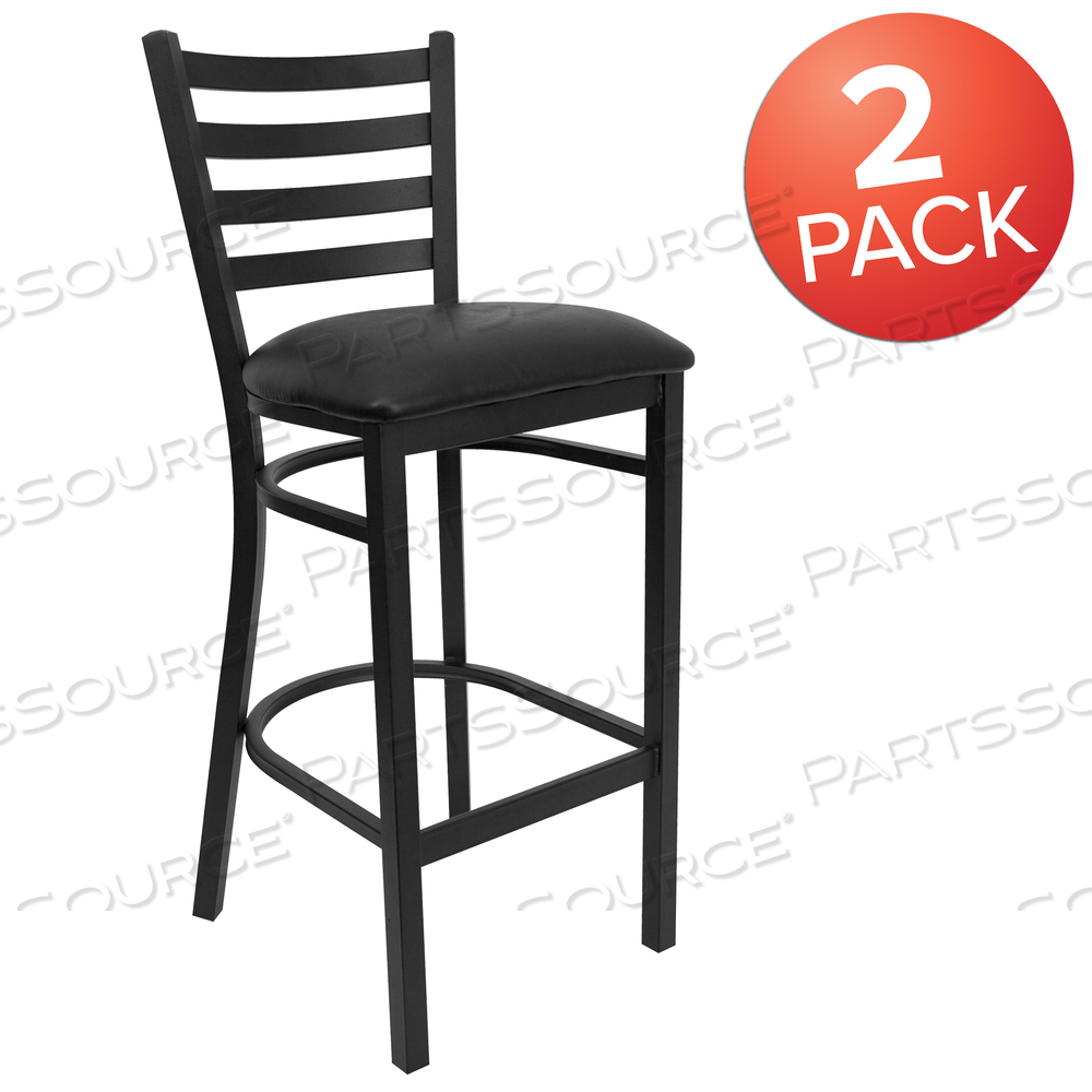 2 PACK HERCULES SERIES BLACK LADDER BACK METAL RESTAURANT BARSTOOL - BLACK VINYL SEAT by Flash Furniture 2 PACK HERCULES SERIES BLACK LADDER BACK METAL RESTAURANT BARSTOOL - BLACK VINYL SEAT by Flash Furniture