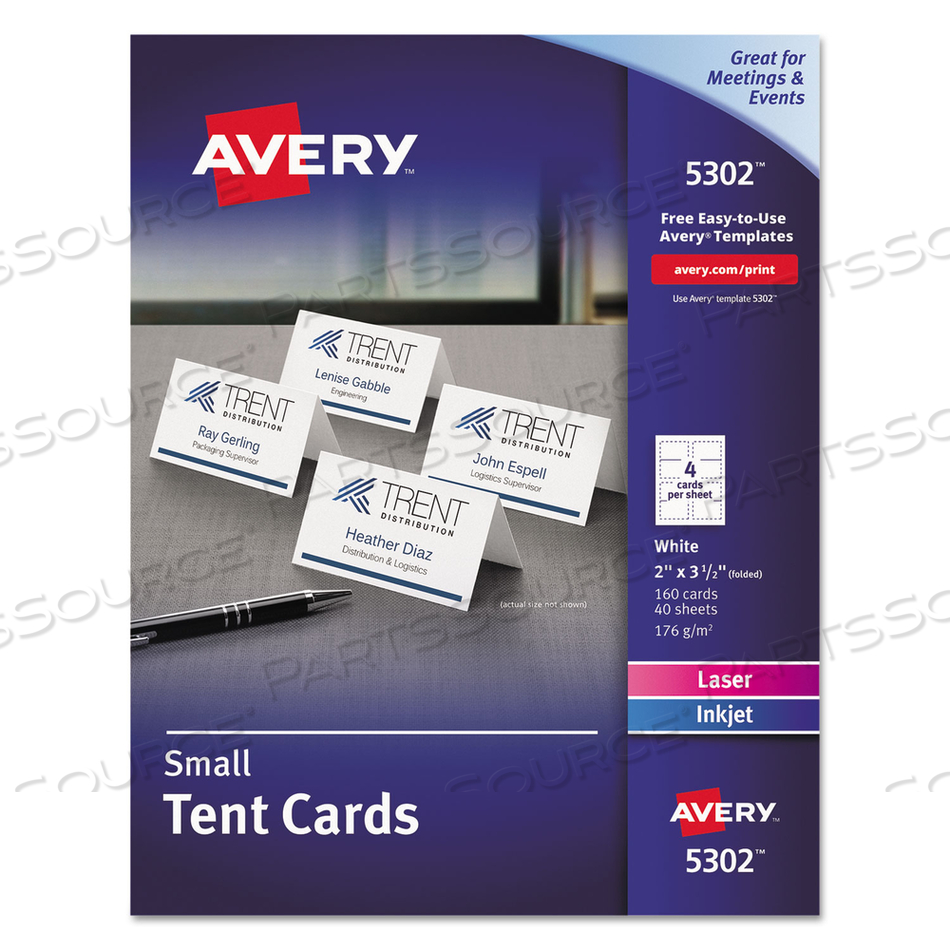 SMALL TENT CARD, WHITE, 2 X 3.5, 4 CARDS/SHEET by Avery SMALL TENT CARD, WHITE, 2 X 3.5, 4 CARDS/SHEET by Avery