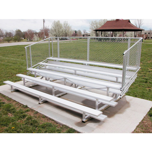 5 ROW NATIONAL REP ALUMINUM BLEACHER WITH GUARDRAILS, 27' LONG, SINGLE FOOTBOARD by Gt Grandstands By Ultraplay
