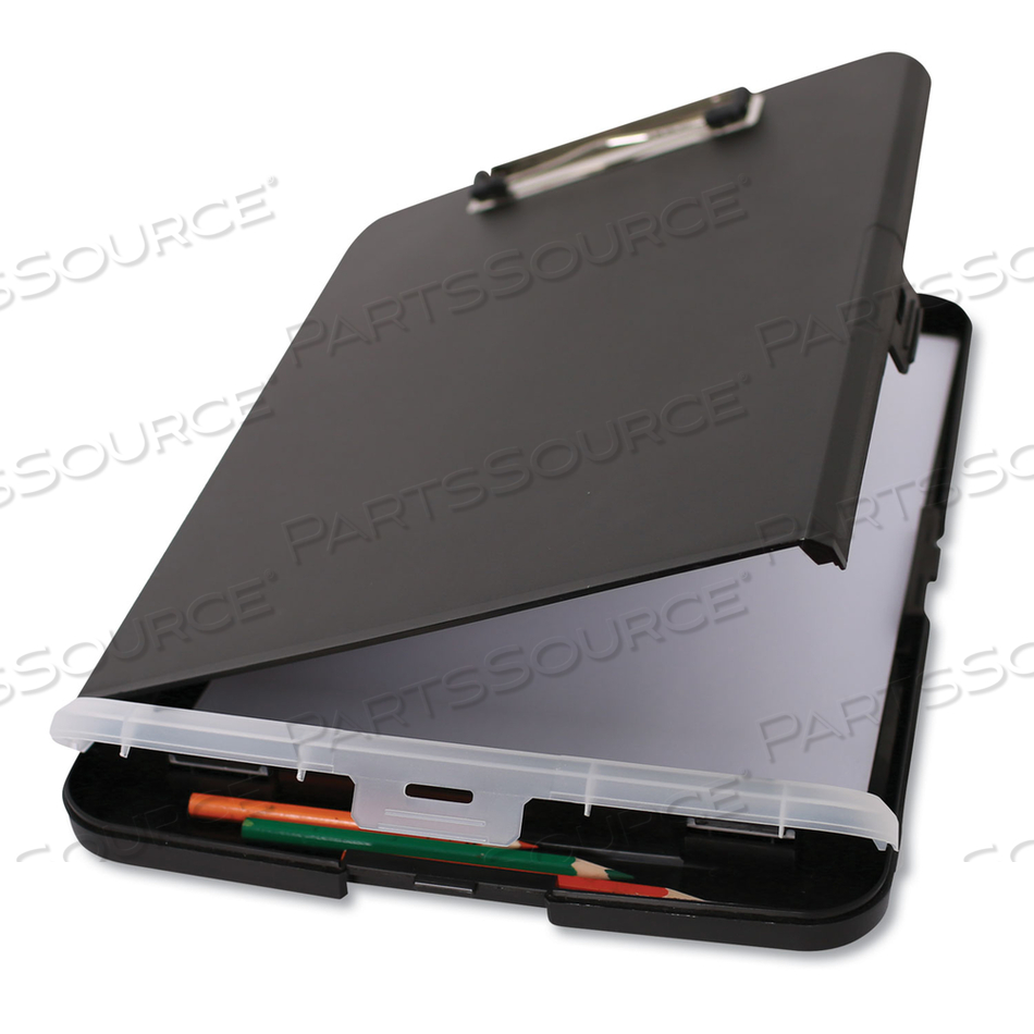 STORAGE CLIPBOARD WITH PEN COMPARTMENT, 0.5" CLIP CAPACITY, HOLDS 8.5 X 11 SHEETS, BLACK by Universal