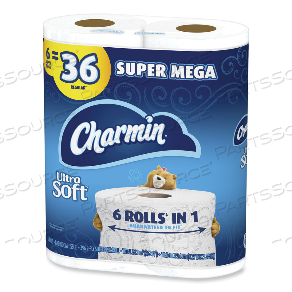 ULTRA SOFT BATHROOM TISSUE, SUPER MEGA ROLL, SEPTIC SAFE, 2-PLY, WHITE, 396 SHEETS/ROLL, 18 ROLLS/CARTON 