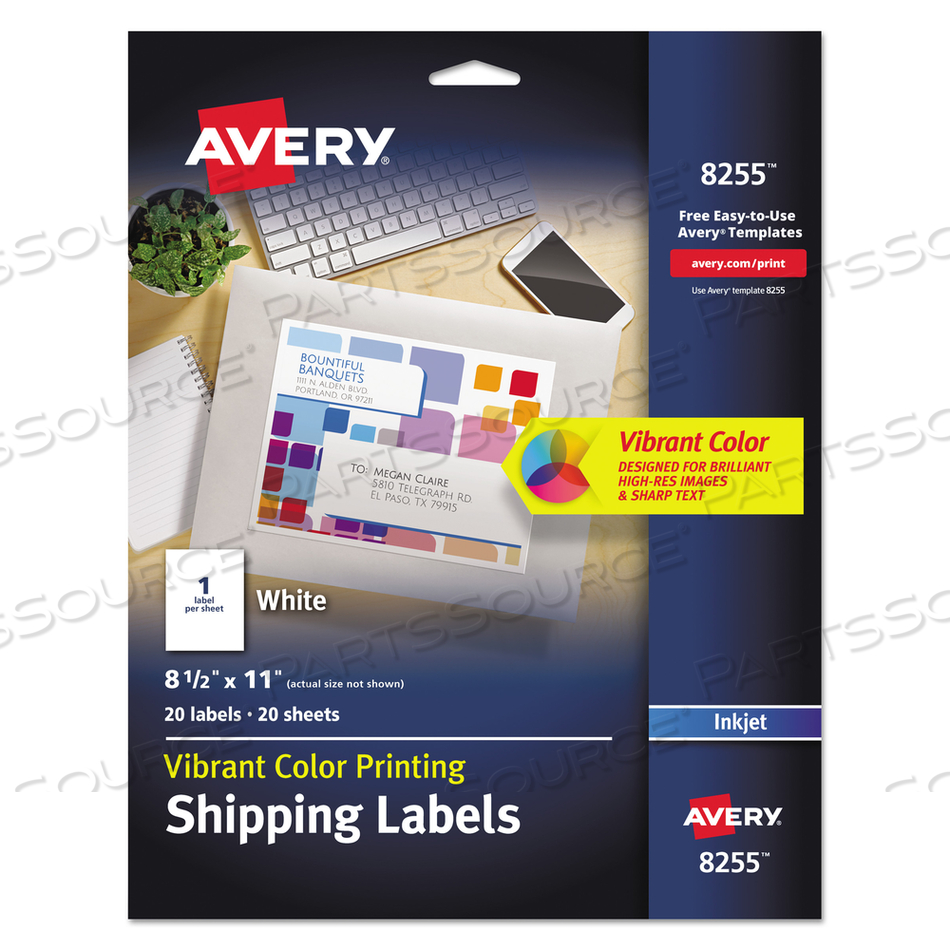 FULL-SHEET VIBRANT INKJET COLOR-PRINT LABELS, 8.5 X 11, MATTE WHITE by Avery