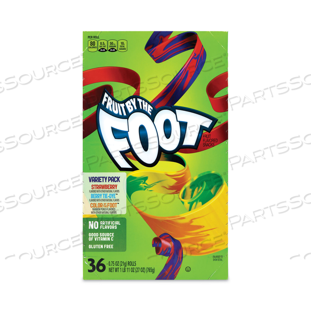 FRUIT BY THE FOOT VARIETY PACK, ASSORTED FLAVORS, 0.75 OZ, 36 POUCHES/BOX 