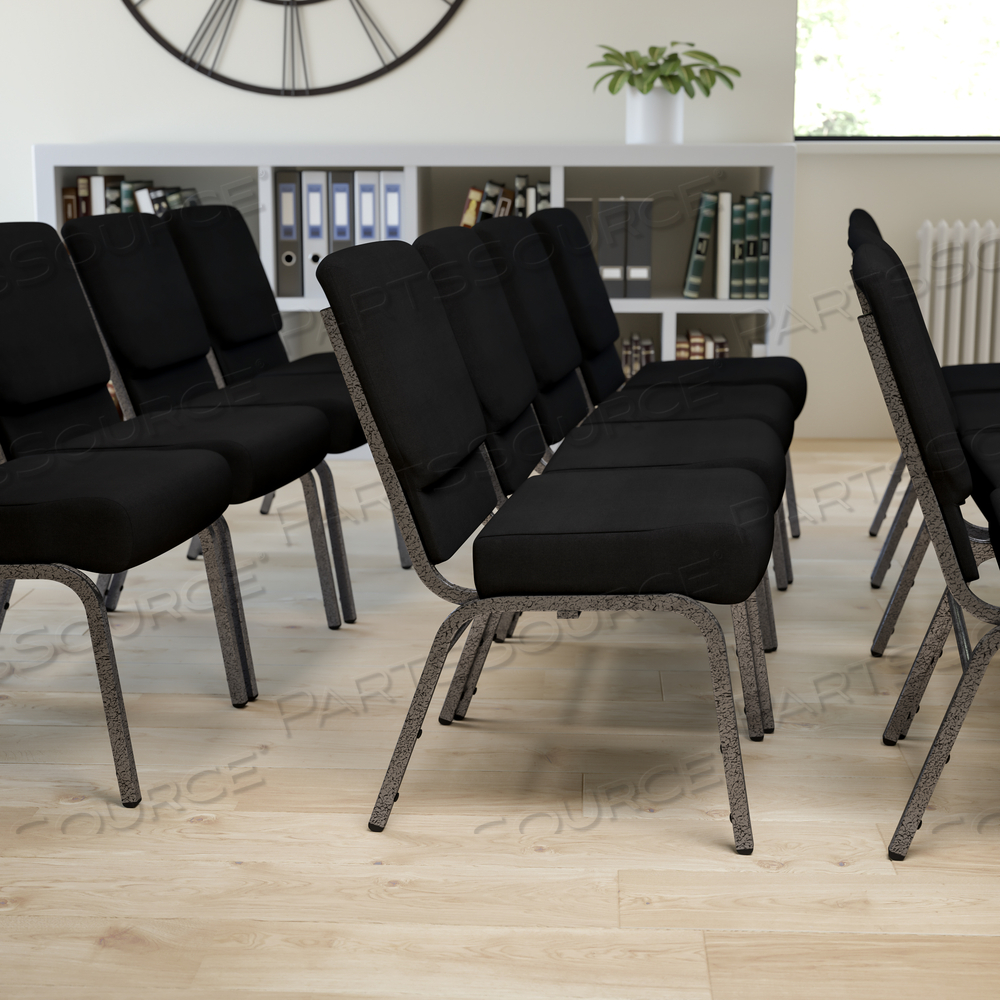 HERCULES SERIES 21''W STACKING CHURCH CHAIR IN BLACK FABRIC - SILVER VEIN FRAME by Flash Furniture HERCULES SERIES 21''W STACKING CHURCH CHAIR IN BLACK FABRIC - SILVER VEIN FRAME by Flash Furniture