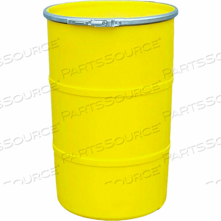 30 GALLON PLASTIC DRUM SS-OH-30 - OPEN HEAD WITH PLAIN LID - LEVER LOCK - YELLOW 