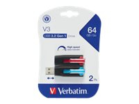 STORE 'N' GO V3, USB FLASH DRIVE, 64 GB, USB 3.0, BLUE, RED (PACK OF 2) by Verbatim
