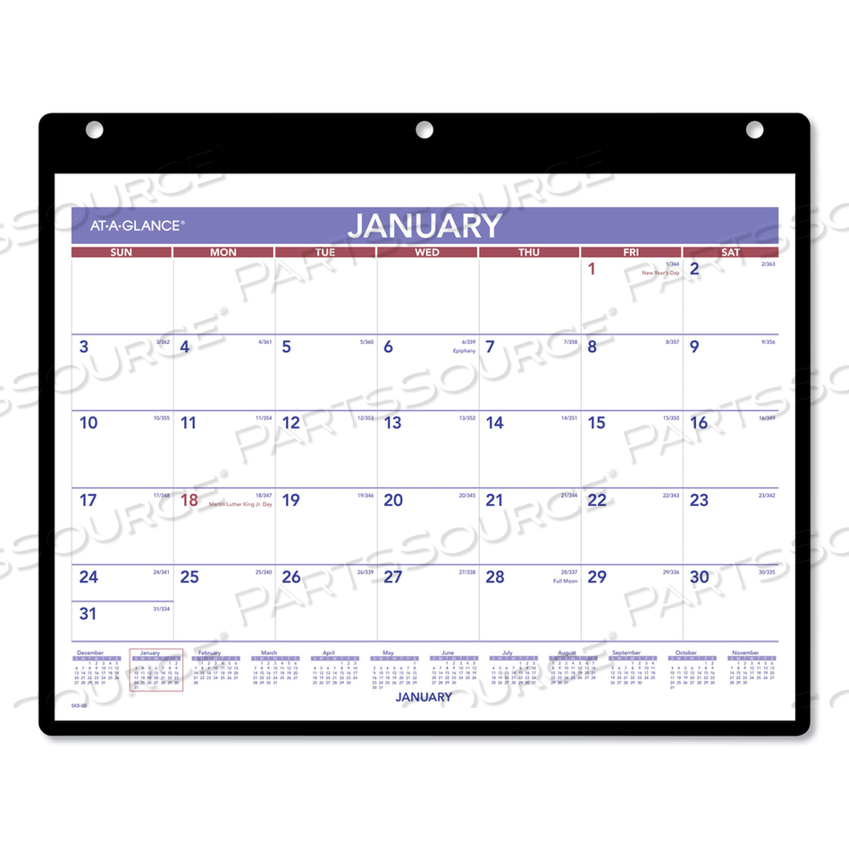 MONTHLY DESK/WALL CALENDAR WITH PLASTIC BACKBOARD AND BONUS PAGES, 11 X 8, WHITE/VIOLET/RED SHEETS, 12-MONTH (JAN-DEC): 2023 by At-A-Glance