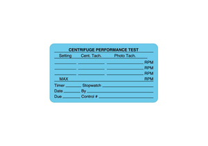 CALIBRATION LABEL, 3 IN X 1-5/8 IN, CENTRIFUGE PERFORMANCE TEST, EDP PAPER, LIGHT BLUE, ENGLISH, -65 TO 200 DEG F by United Ad Label