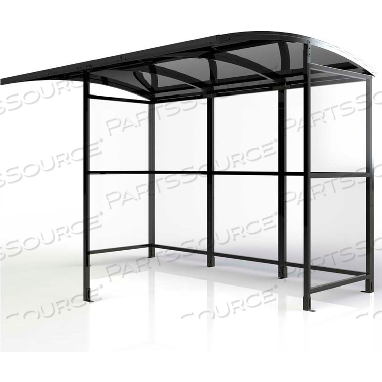OPEN FRONT SMOKING SHELTER - FREESTANDING 10'4"W X 7'D X 7'11"H ALUMINUM ROOF by No Butts Bin Co. OPEN FRONT SMOKING SHELTER - FREESTANDING 10'4"W X 7'D X 7'11"H ALUMINUM ROOF by No Butts Bin Co.