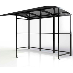 OPEN FRONT SMOKING SHELTER - FREESTANDING 10'4"W X 7'D X 7'11"H ALUMINUM ROOF by No Butts Bin Co. OPEN FRONT SMOKING SHELTER - FREESTANDING 10'4"W X 7'D X 7'11"H ALUMINUM ROOF by No Butts Bin Co.