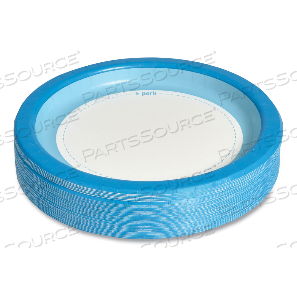 HEAVY-WEIGHT PAPER PLATES, 10" DIA, WHITE/BLUE, 125 PACK 