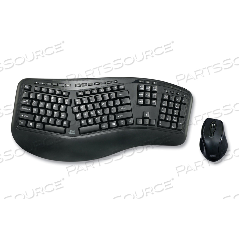 WKB1500GB WIRELESS ERGONOMIC KEYBOARD AND MOUSE, 2.4 GHZ FREQUENCY/30 FT WIRELESS RANGE, BLACK 