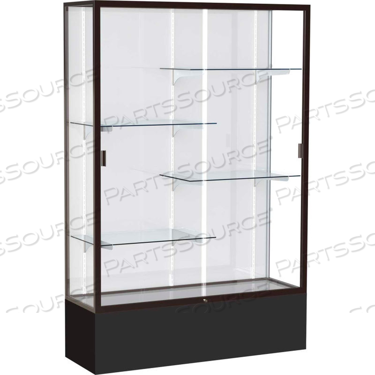 SPIRIT DISPLAY CASE BLACK BASE, BRONZE FRAME, WHITE BACK 48"W X 16"D X 72"H by Waddell Display SPIRIT DISPLAY CASE BLACK BASE, BRONZE FRAME, WHITE BACK 48"W X 16"D X 72"H by Waddell Display
