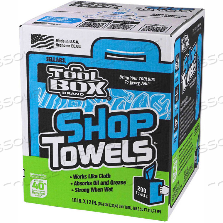 TOOLBOX Z400 BLUE SHOP TOWELS, 200 SHEETS/BOX, 6 BOXES/CASE by Sellars Retail Dist Co