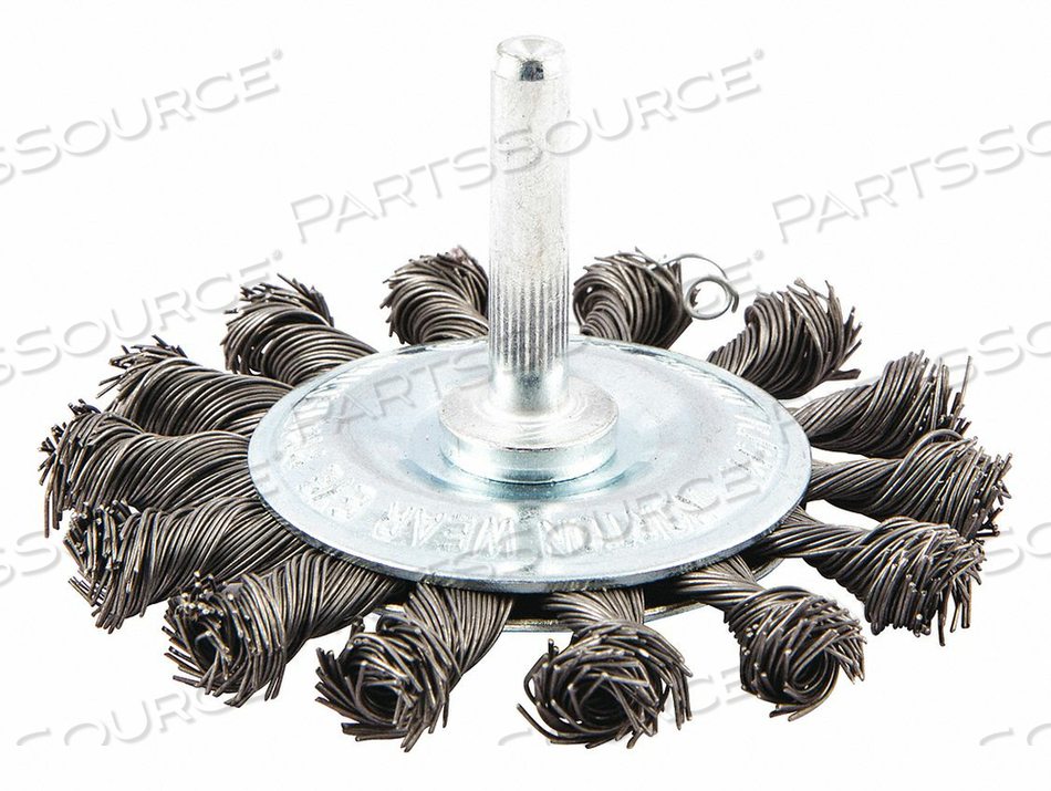 WIRE WHEEL BRUSH, TWISTED STEEL, 3 IN DIA X 1/4 IN WD, 1/4 IN SHANK, 0.014 IN FILL by Norton | Saint-Gobain Abrasives