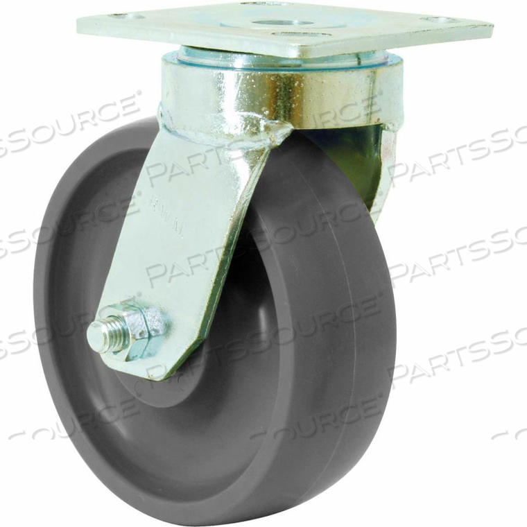 6" RUBBER SWIVEL CASTER ON ALUMINUM WITH FACE CONTACT BRAKE 