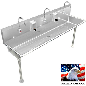 STAINLESS STEEL SINK, 3 STATION W/ELECTRONIC FAUCET, STRAIGHT LEGS 60"L X 20"W X 8"D by Best Sheet Metal, Inc.