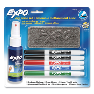 DRY ERASE MARKER, ERASER AND CLEANER KIT, FINE BULLET TIP, ASSORTED COLORS, 5/SET by Expo