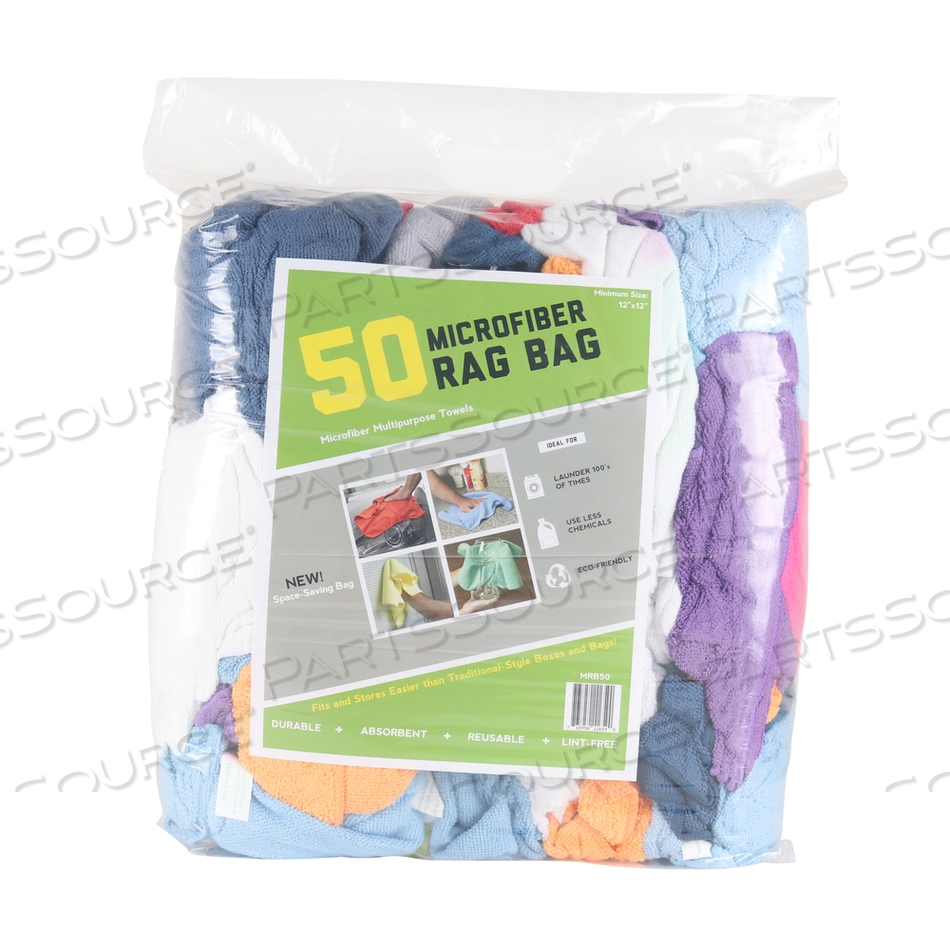 BAG OF 50 ASSORTED MICROFIBER RAGS 12 X 12 by Monarch Brands Inc.