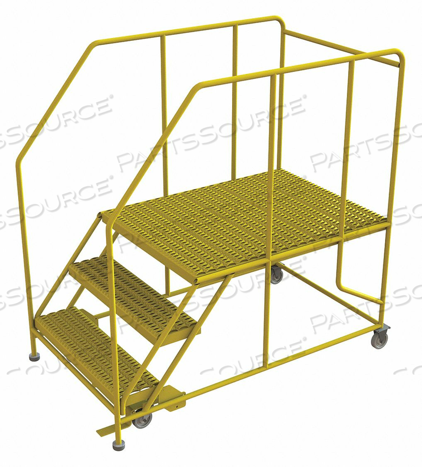 3 STEP MOBILE WORK PLATFORM 36"W X 48"L, 36" HANDRAILS, SAFETY YELLOW by Tri-Arc 3 STEP MOBILE WORK PLATFORM 36"W X 48"L, 36" HANDRAILS, SAFETY YELLOW by Tri-Arc