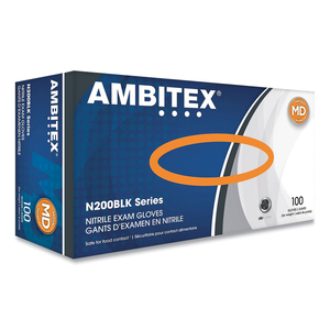 N200 SERIES POWDER-FREE NITRILE GLOVES, MEDIUM, BLACK, 100/BOX by Ambitex