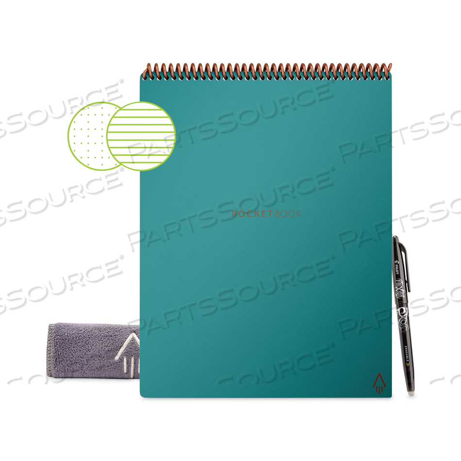 FLIP SMART NOTEPAD, TEAL COVER, LINED/DOT GRID RULE, 8.5 X 11, WHITE, 16 SHEETS by Rocketbook FLIP SMART NOTEPAD, TEAL COVER, LINED/DOT GRID RULE, 8.5 X 11, WHITE, 16 SHEETS by Rocketbook
