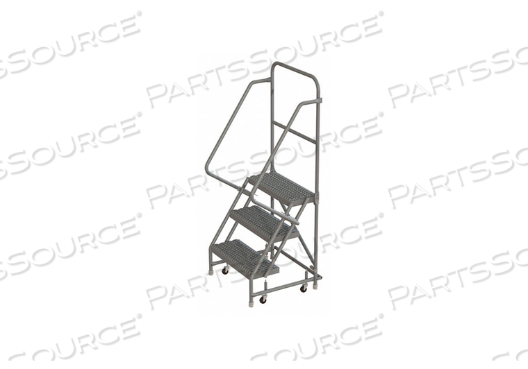 3 STEP 24"W 10"D TOP STEP STEEL ROLLING LADDER, GRIP STRUT TREAD, 36" HANDRAIL by Tri-Arc