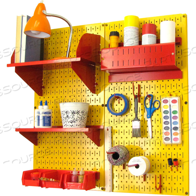 PEGBOARD HOBBY CRAFT ORGANIZER STORAGE KIT, YELLOW/RED, 32" X 32" X 9" by Wall Control Pegboard