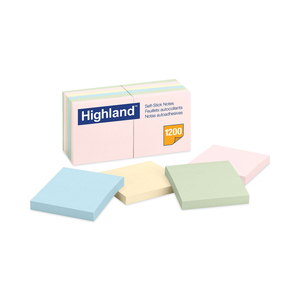 SELF-STICK NOTES, 3" X 3", ASSORTED PASTEL COLORS, 100 SHEETS/PAD, 12 PADS/PACK by Highland