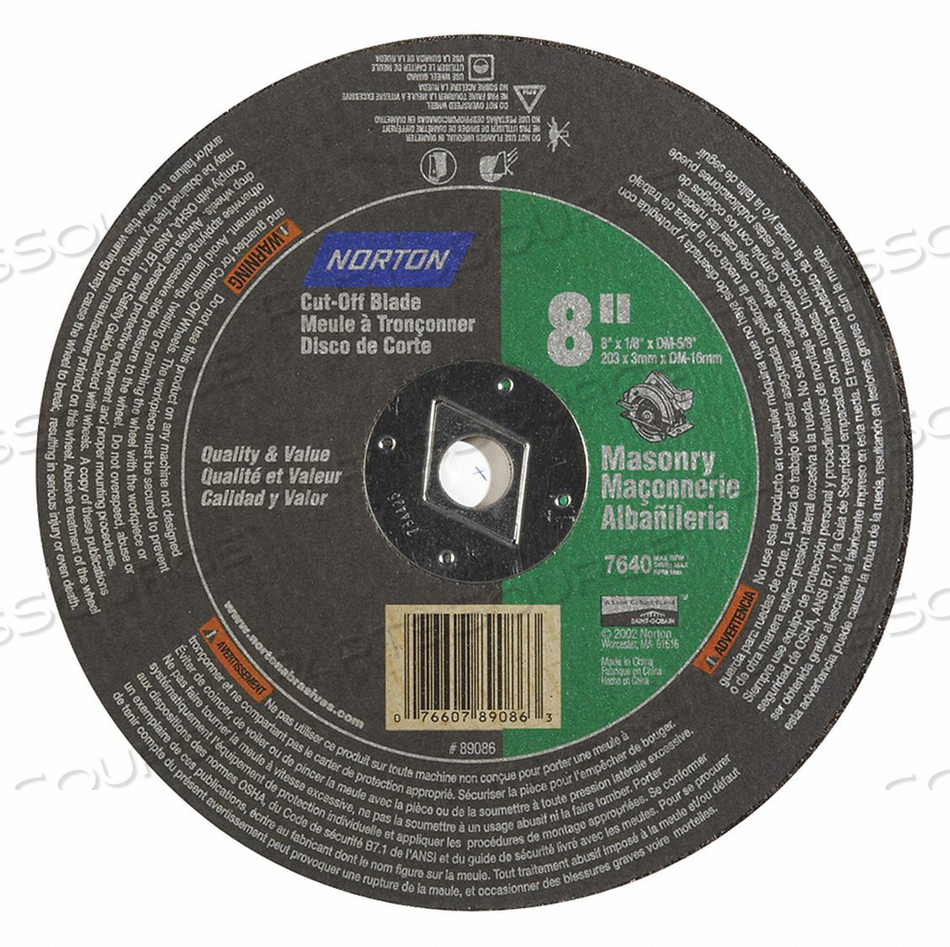 CUTOFF WHEEL NORTON MASONRY 8 X1/8 X5/8 by Norton | Saint-Gobain Abrasives