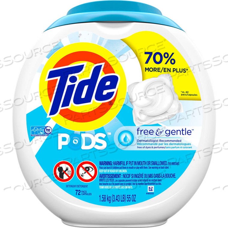 FREE & GENTLE PODS DETERGENT PACS, 72 PODS/CONTAINER, 4 CONTAINERS - 89892 