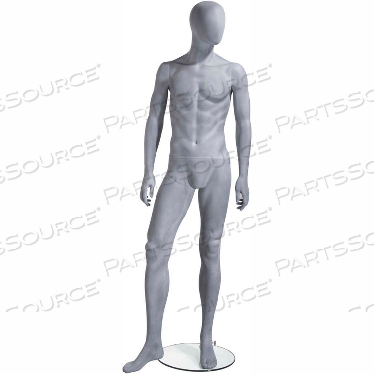 MALE MANNEQUIN - OVAL HEAD, ARMS AT SIDE, RIGHT LEG SLIGHTLY BENT - SLATE GREY-NATURAL by Mondo Mannequins
