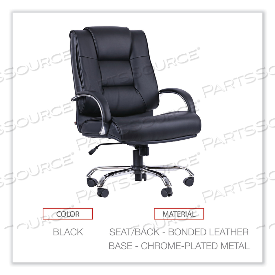 ALERA RAVINO BIG/TALL HIGH-BACK BONDED LEATHER CHAIR, HEADREST, SUPPORTS 450 LB, 20.07" TO 23.74" SEAT, BLACK, CHROME BASE 