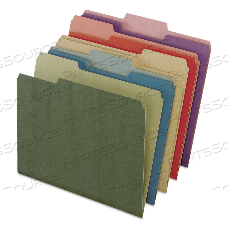 EARTHWISE BY PENDAFLEX 100% RECYCLED FILE FOLDERS, 1/3-CUT TABS: ASSORTED, LETTER, 0.5" EXPANSION, ASSORTED COLORS, 50/BOX 