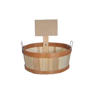 1/2 BUSHEL SHALLOW WOOD BASKET WITH METAL HANDLES & WOOD SIGN 6 PC - NATURAL by Texas Basket Co.