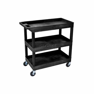 E-SERIES PLASTIC UTILITY TUB CART, 3 SHELF, 35-1/4"LX18"WX36-1/4"H, BLACK by Luxor