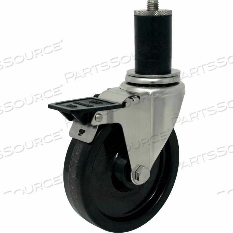 CASTERS SWIVEL EXPANSION STEM CASTER - 5"DIA. PHENOLIC, BORE, TOP LK BRK 