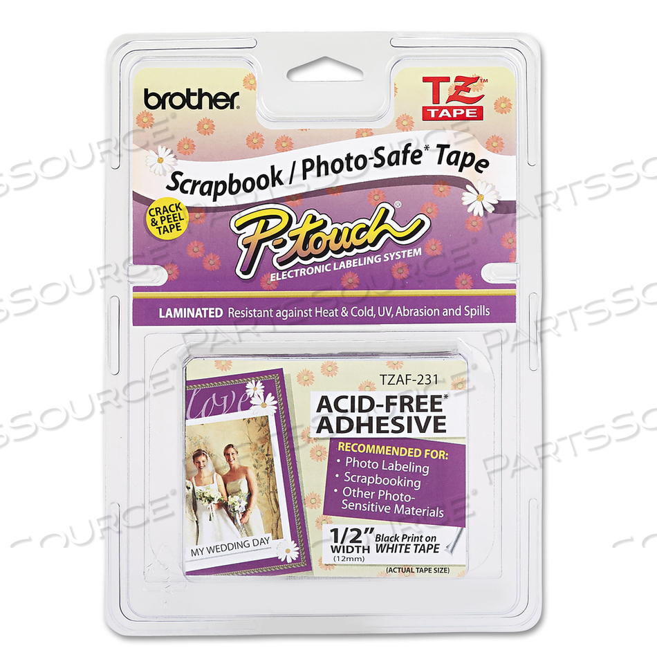 TZ PHOTO-SAFE TAPE CARTRIDGE FOR P-TOUCH LABELERS, 0.47" X 26.2 FT, BLACK ON WHITE by Brother
