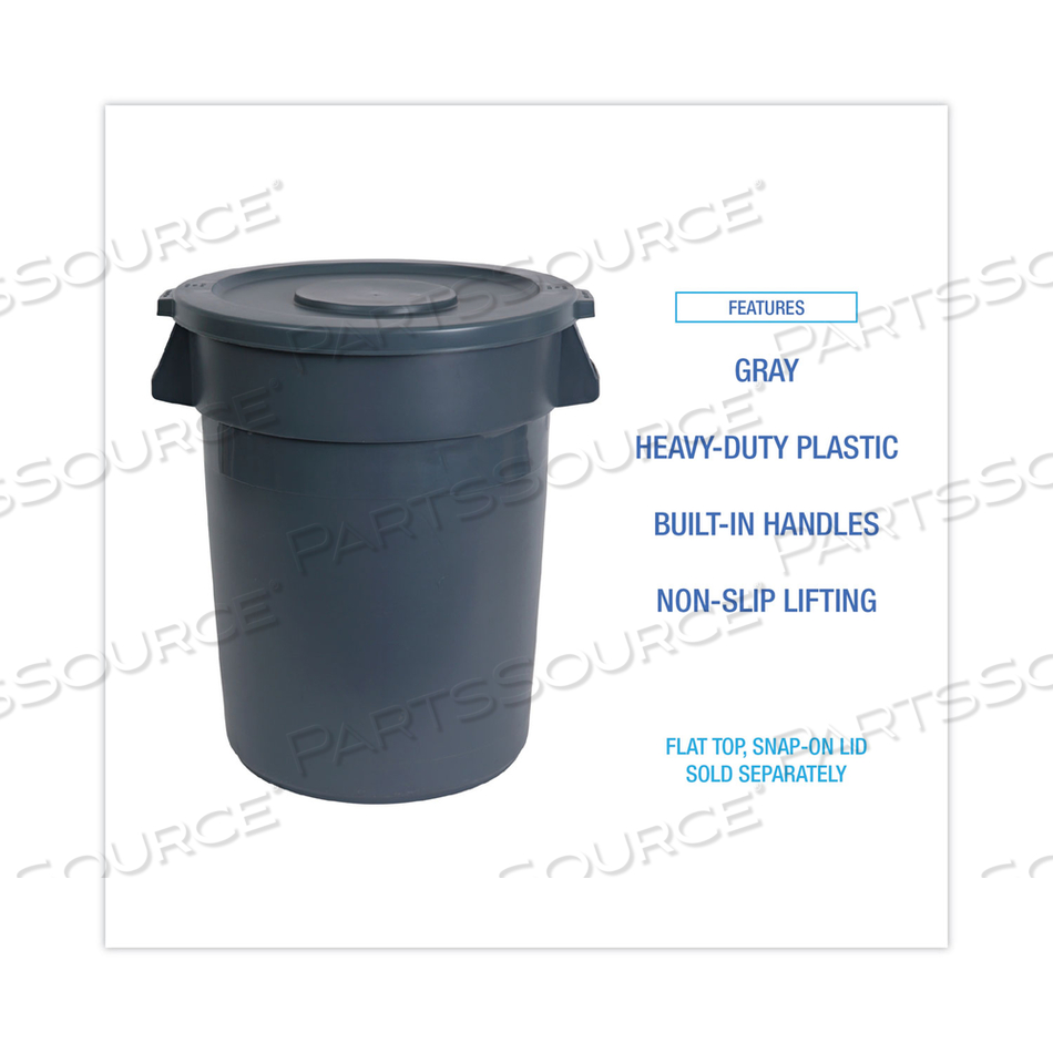ROUND WASTE RECEPTACLE, 44 GAL, PLASTIC, GRAY by Boardwalk