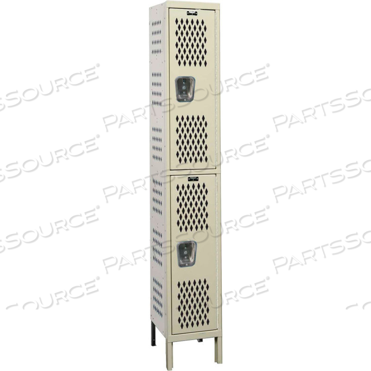 DOUBLE TIER 2 DOOR HEAVY-DUTY VENTILATED LOCKER, 18"WX21"DX36"H, TAN, ASSEMBLED by Hallowell