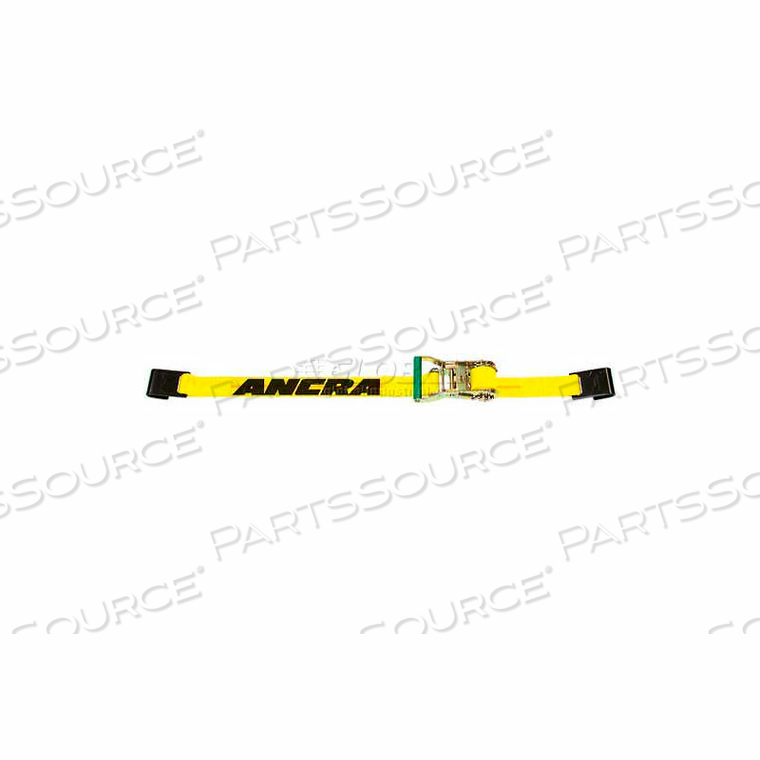 2" X 30' RATCHET STRAP WITH SHORT-WIDE RATCHET BUCKLE & FLAT HOOKS by Ancra International 2" X 30' RATCHET STRAP WITH SHORT-WIDE RATCHET BUCKLE & FLAT HOOKS by Ancra International