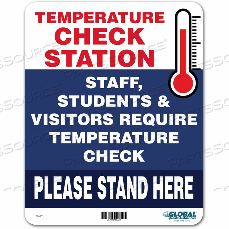 TEMPERATURE CHECK STATION SIGN, 8"W X 10"H, PLASTIC by The Magnet Group