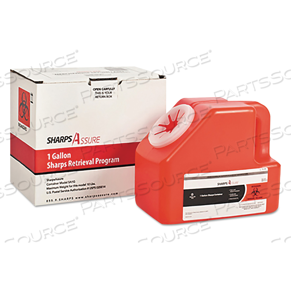 SHARPS RETRIEVAL PROGRAM CONTAINERS, 1 GAL, CARDBOARD/PLASTIC, RED by Sharps Compliance, Inc. SHARPS RETRIEVAL PROGRAM CONTAINERS, 1 GAL, CARDBOARD/PLASTIC, RED by Sharps Compliance, Inc.