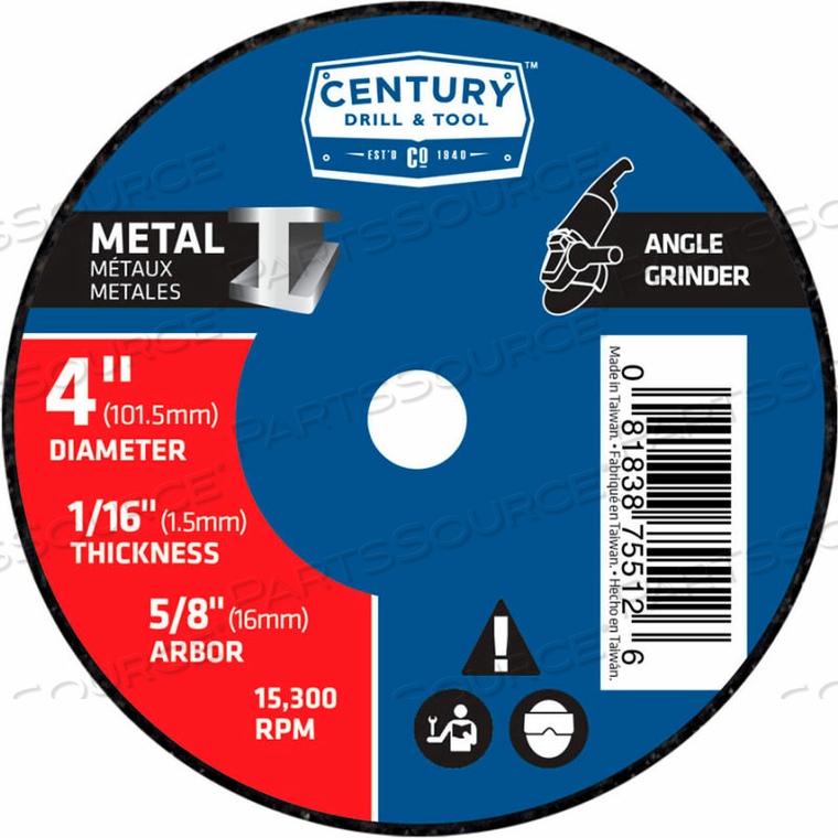 0 CUTTING WHEEL 4" X 5/8" ALUMINUM OXIDE by Century Drill And Tool 0 CUTTING WHEEL 4" X 5/8" ALUMINUM OXIDE by Century Drill And Tool