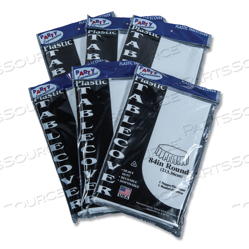 TABLE SET ROUND TABLE COVER, PLASTIC, 84" DIAMETER, WHITE by Tablemate TABLE SET ROUND TABLE COVER, PLASTIC, 84" DIAMETER, WHITE by Tablemate