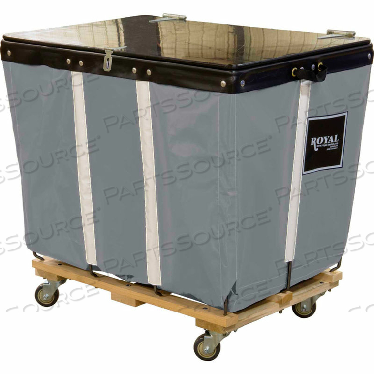 PVC HINGED TOP BASKET TRUCK, 20 BU, GRAY VINYL, WOOD BASE, ALL SWIVEL by Royal Basket Trucks
