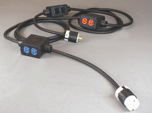 FEED THROUGH POWER STRINGER, 30 FT, 20 A, 120/208 VAC, 10 AWG, NEMA L21-20P TO NEMA 5-20R, BLACK by KH Industries