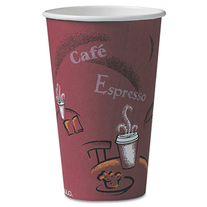 PAPER HOT DRINK CUPS IN BISTRO DESIGN, 16 OZ, MAROON, 300/CARTON by Solo